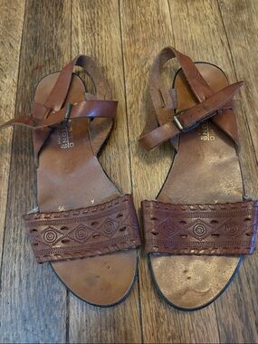 Basic Editions Brown Braided Leather Strap Sandals